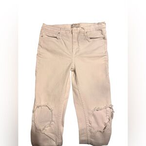 Free People Cream Distressed Skinny Jeans